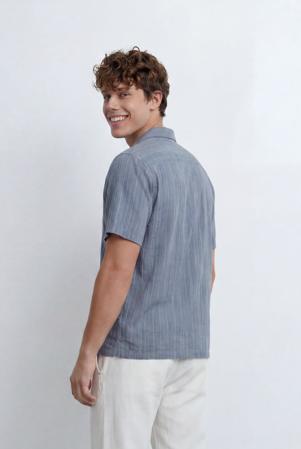 Men’s Tomato Store Resort Shirt Tonal Vertical Stripe Texture Open Collar Design Regular Fit