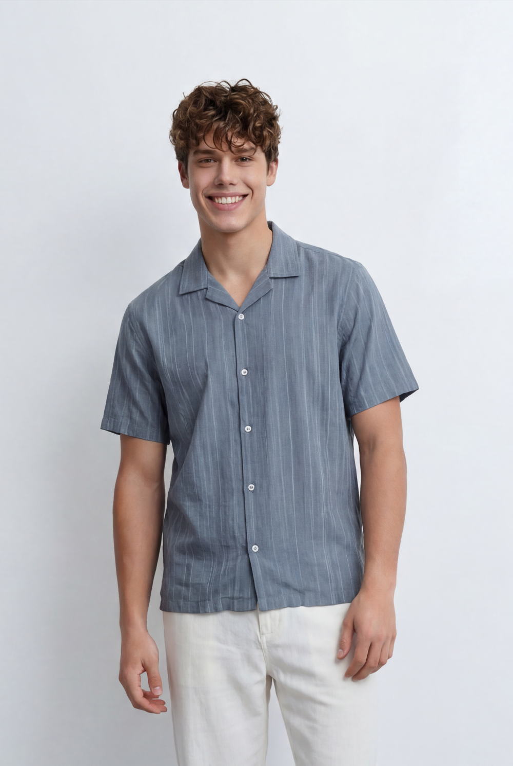 Men’s Tomato Store Resort Shirt Tonal Vertical Stripe Texture Open Collar Design Regular Fit