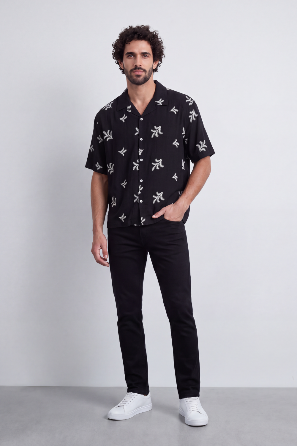 Men's Tomato Store Summer Resort Shirt Camp Collar Botanical Embroidery Relaxed Fit Vacation Style