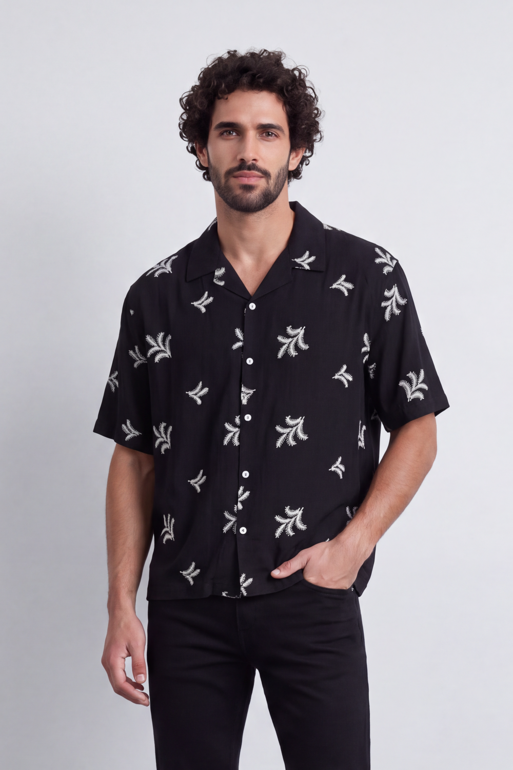 Men's Tomato Store Summer Resort Shirt Camp Collar Botanical Embroidery Relaxed Fit Vacation Style
