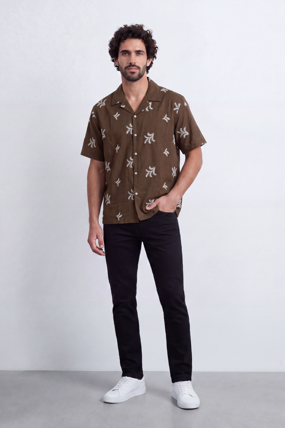 Men's Tomato Store Summer Resort Shirt Camp Collar Botanical Embroidery Relaxed Fit Vacation Style