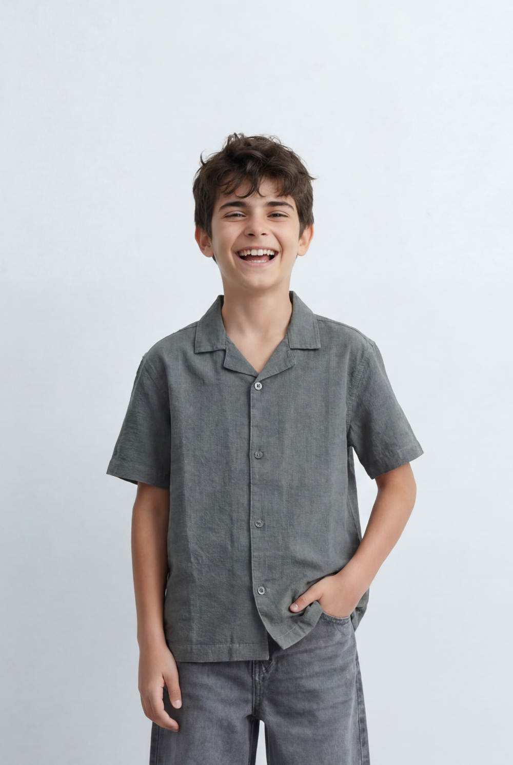 Boy’s Tomato Store Resort Shirt Regular Fit Soft Washed Texture Open Collar Design