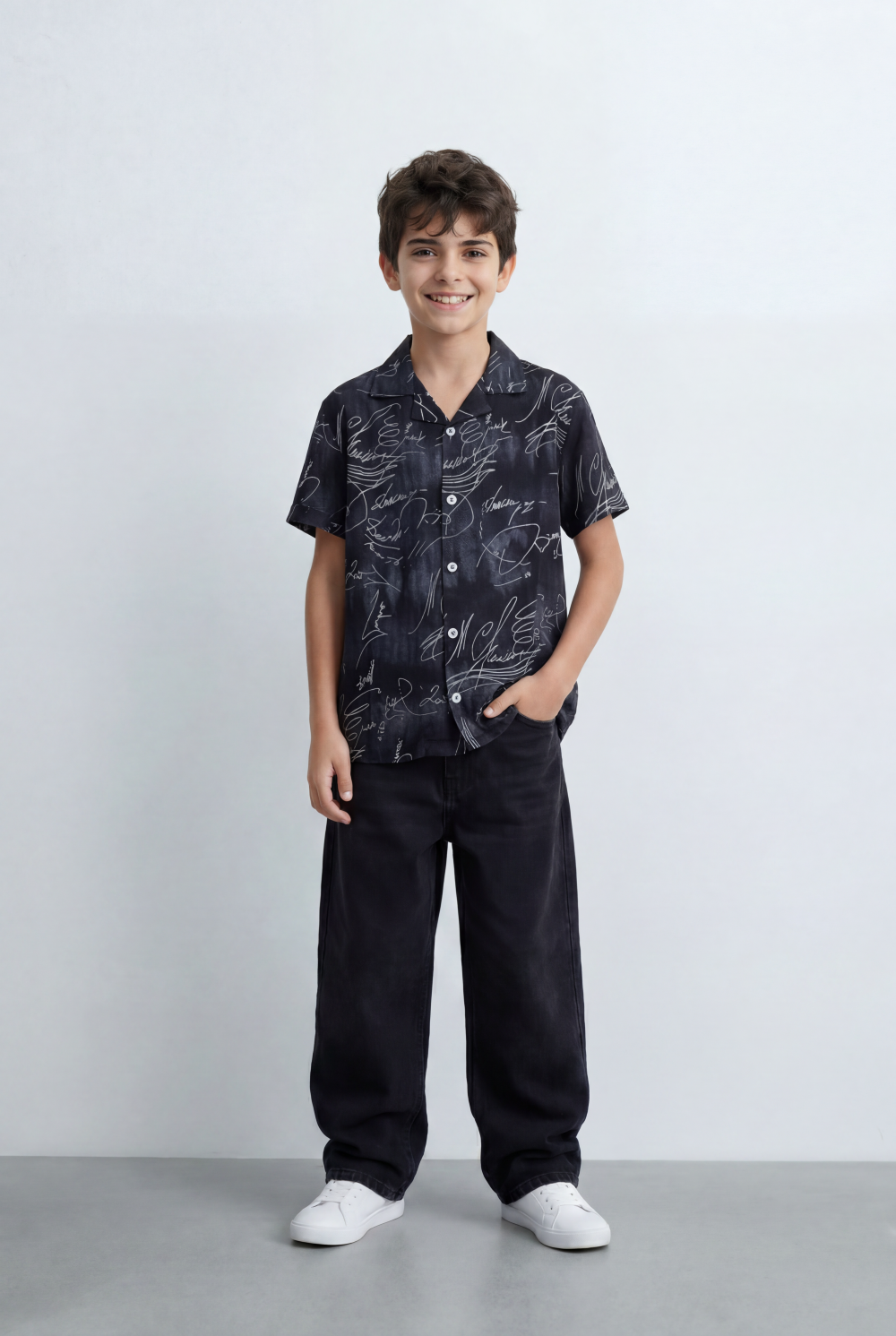Boy’s Tomato Store Resort Shirt Regular Fit All Over Signature Print Open Collar Design
