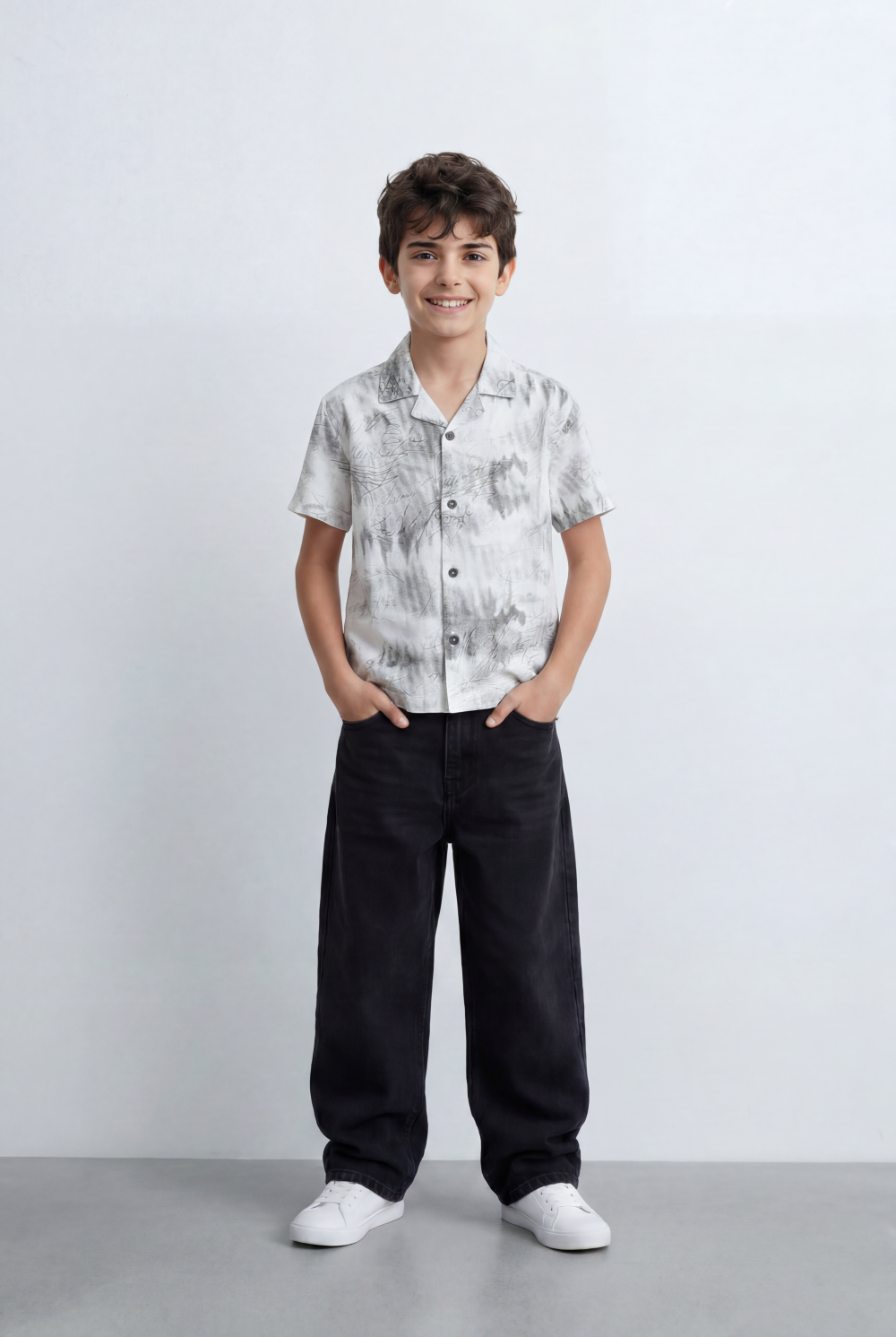 Boy’s Tomato Store Resort Shirt Regular Fit All Over Signature Print Open Collar Design