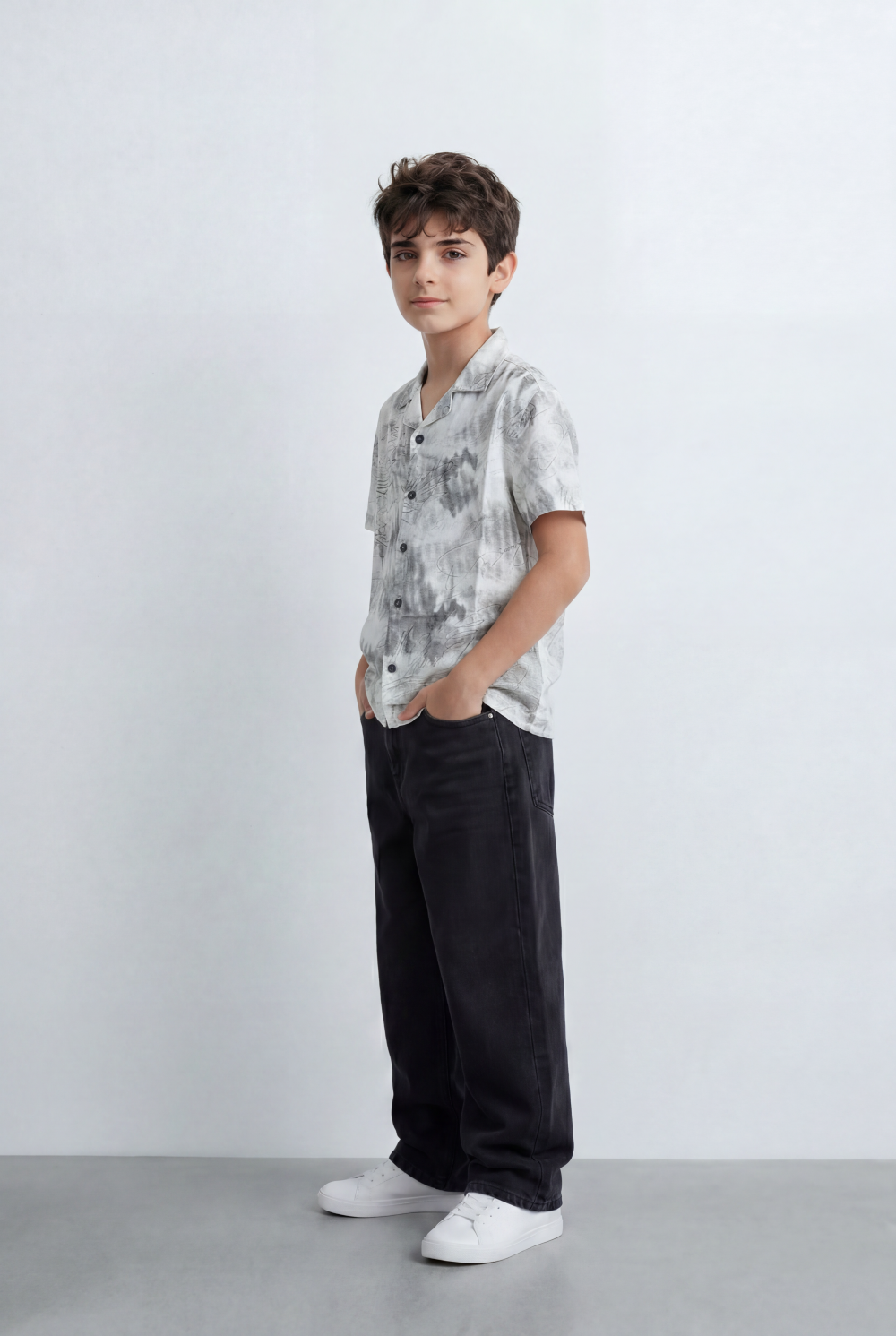 Boy’s Tomato Store Resort Shirt Regular Fit All Over Signature Print Open Collar Design