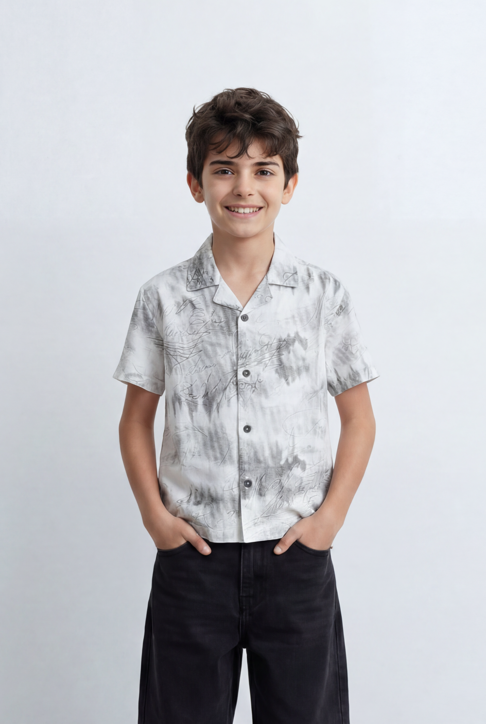 Boy’s Tomato Store Resort Shirt Regular Fit All Over Signature Print Open Collar Design
