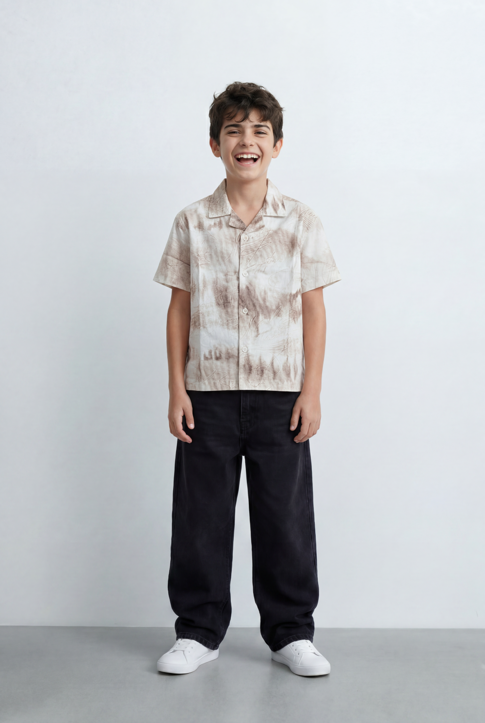 Boy’s Tomato Store Resort Shirt Regular Fit All Over Signature Print Open Collar Design