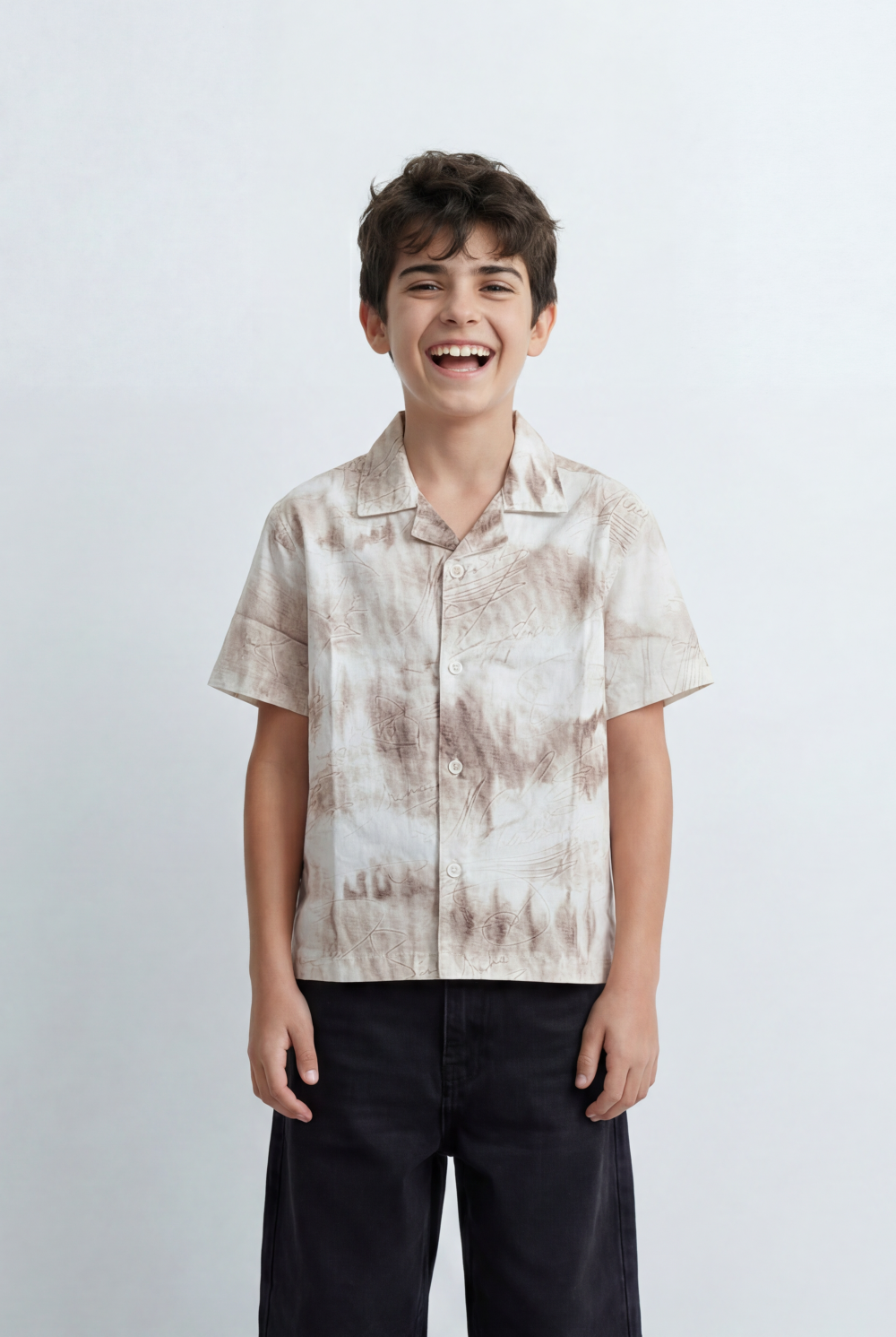Boy’s Tomato Store Resort Shirt Regular Fit All Over Signature Print Open Collar Design