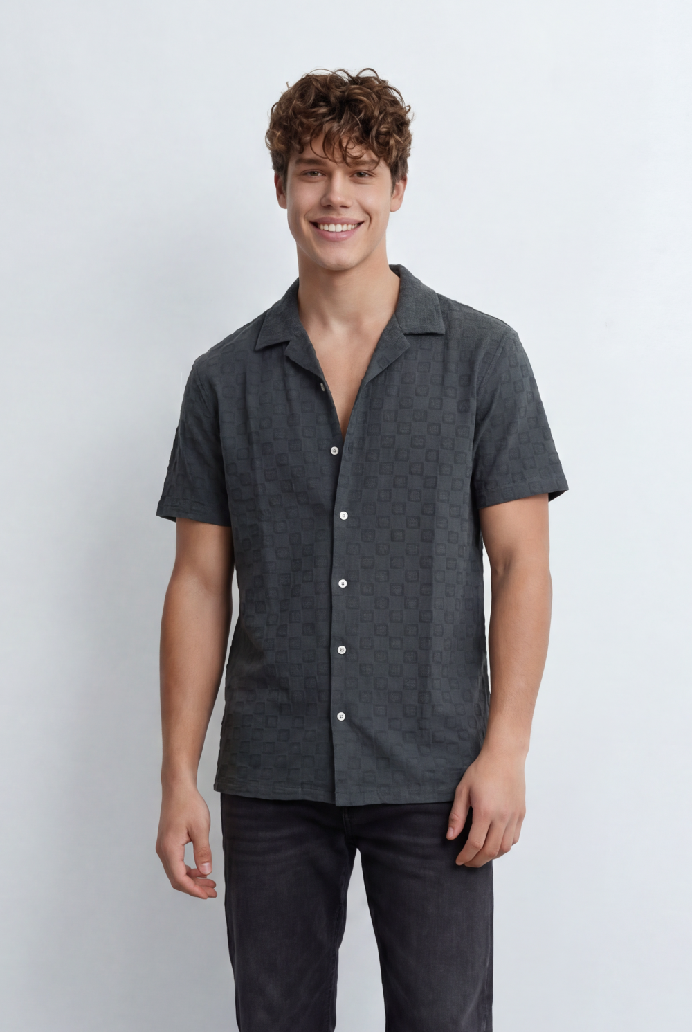 Men’s Tomato Store Short Slevess Brings Refined Textured Geometric Pattern Shirt