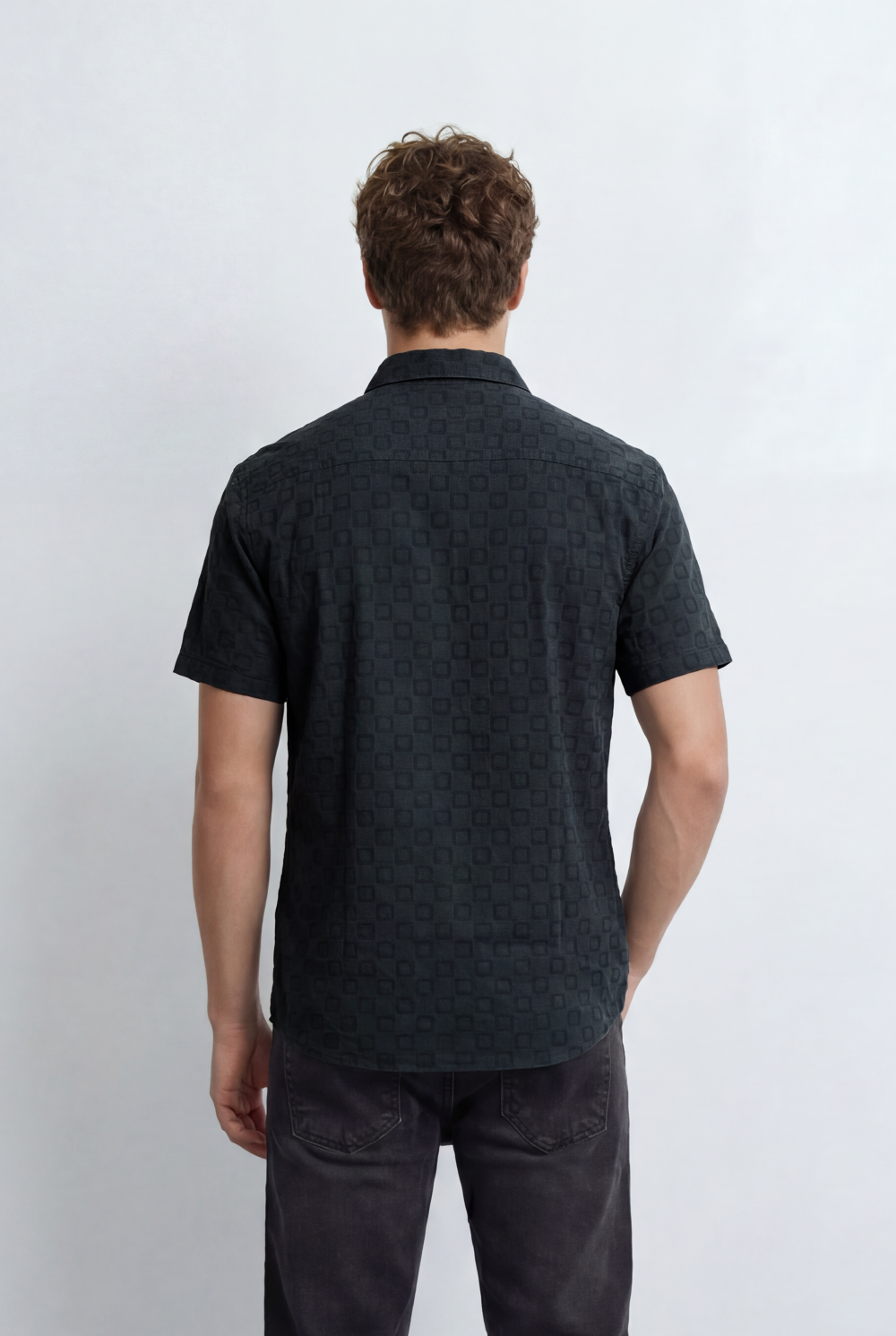 Men’s Tomato Store Short Slevess Brings Refined Textured Geometric Pattern Shirt