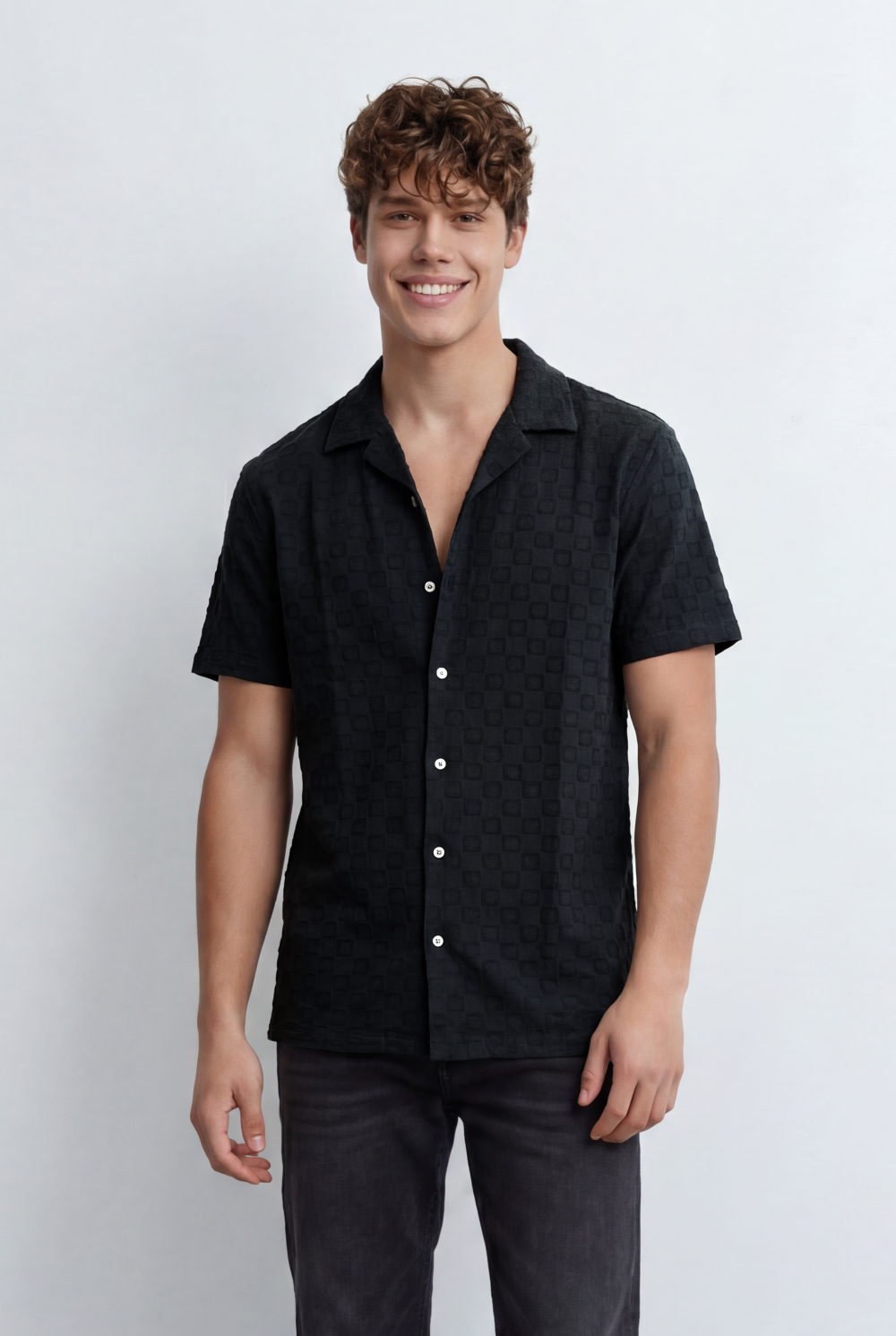 Men’s Tomato Store Short Slevess Brings Refined Textured Geometric Pattern Shirt