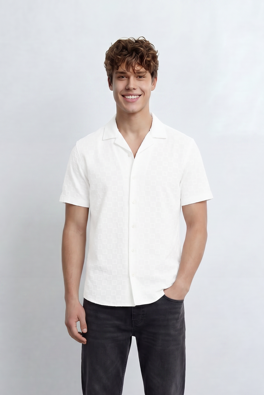 Men’s Tomato Store Short Slevess Brings Refined Textured Geometric Pattern Shirt