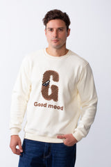 Men's Crew Neck Long Sleeves Front Embroidered Letter Slim Fit Sweatshirt