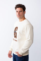Men's Crew Neck Long Sleeves Front Embroidered Letter Slim Fit Sweatshirt