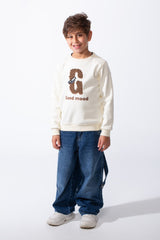 Boy's Good Mood Front Print Crew Neck Slim Fit Sweatshirt