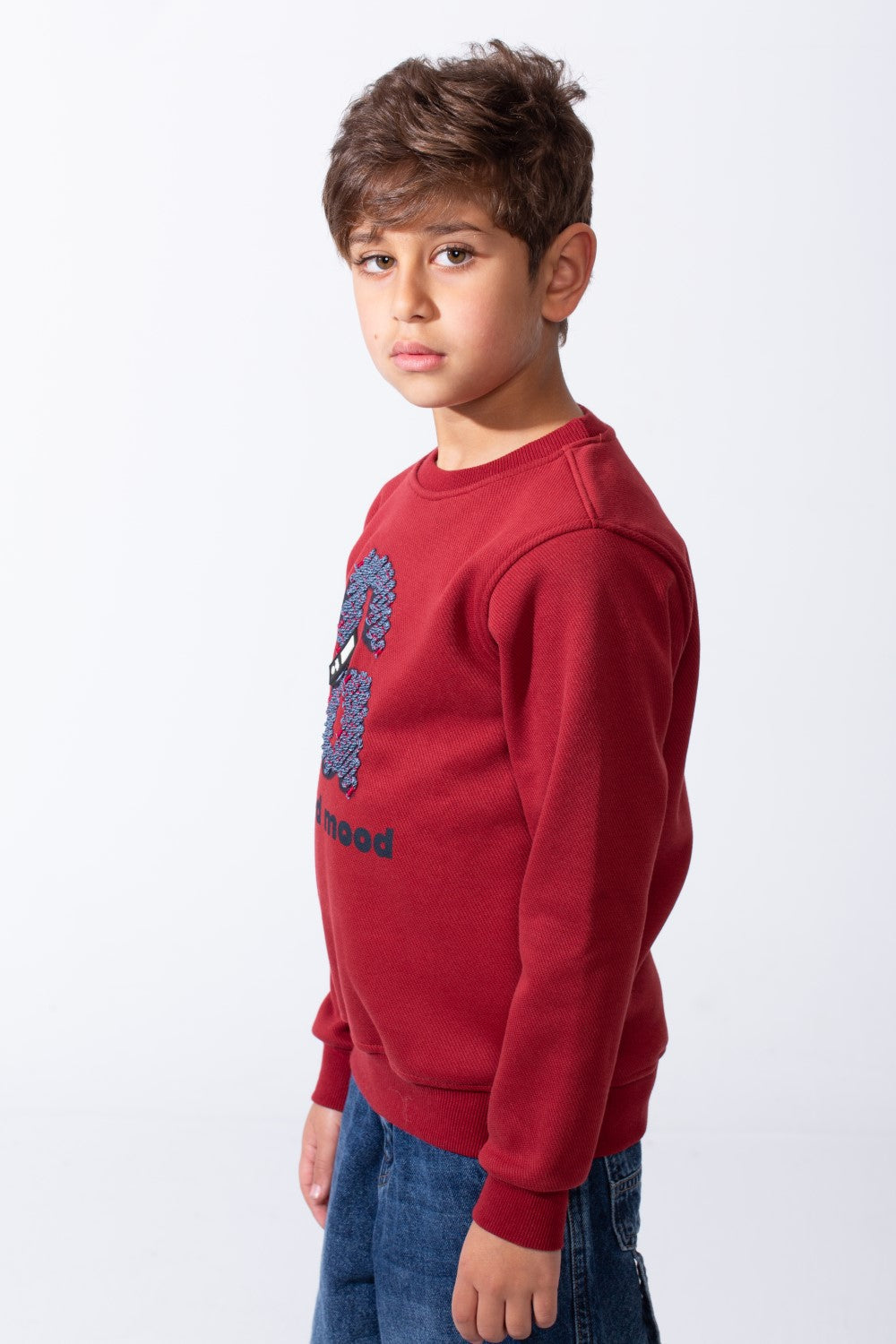 Boy's Good Mood Front Print Crew Neck Slim Fit Sweatshirt