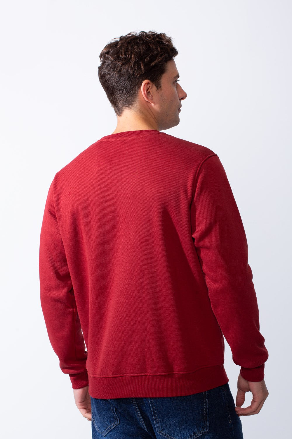 Men's Crew Neck Long Sleeves Front Embroidered Letter Slim Fit Sweatshirt