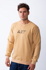 Men's Round Neck With Front Text Print Ribbed Cuffs And Waistband Slim Fit Sweatshirt