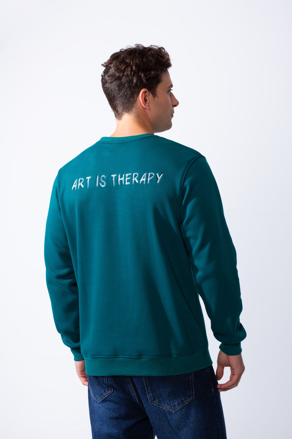 Men's Round Neck With Front Text Print Ribbed Cuffs And Waistband Slim Fit Sweatshirt