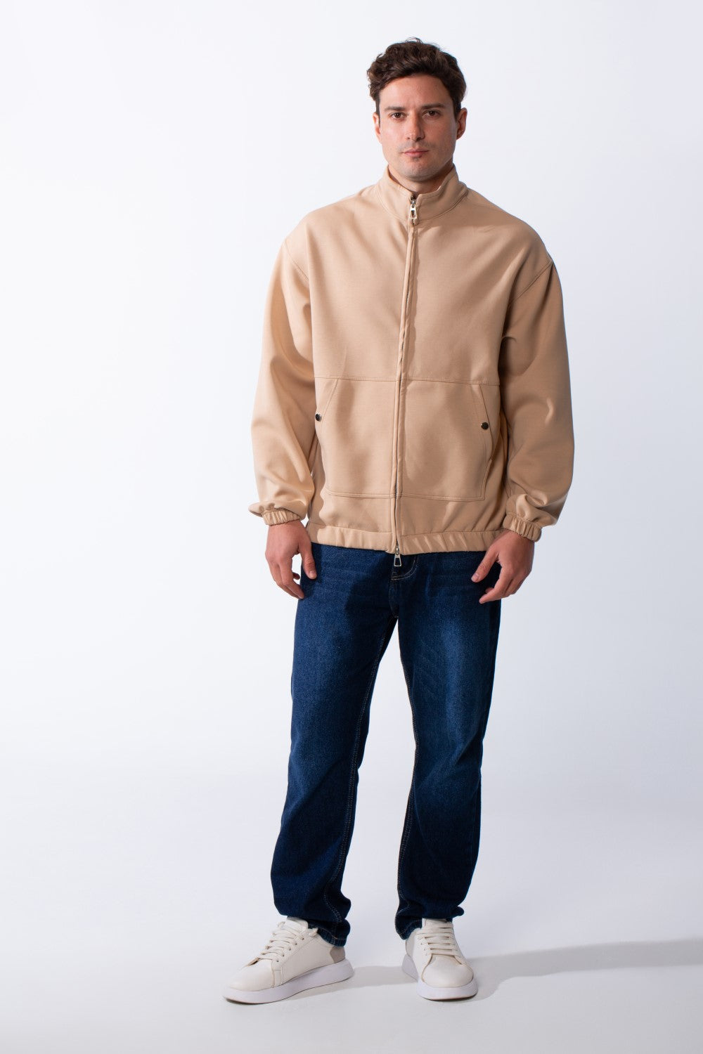 Men's Long Sleeves Full Zip Side Pockets High Collar Elasticated Waistband Slim Fit For Casual Look Sweatshirt