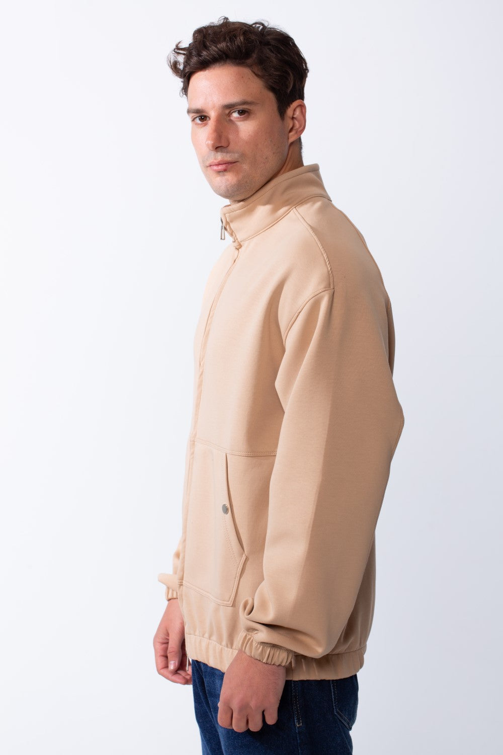 Men's Long Sleeves Full Zip Side Pockets High Collar Elasticated Waistband Slim Fit For Casual Look Sweatshirt