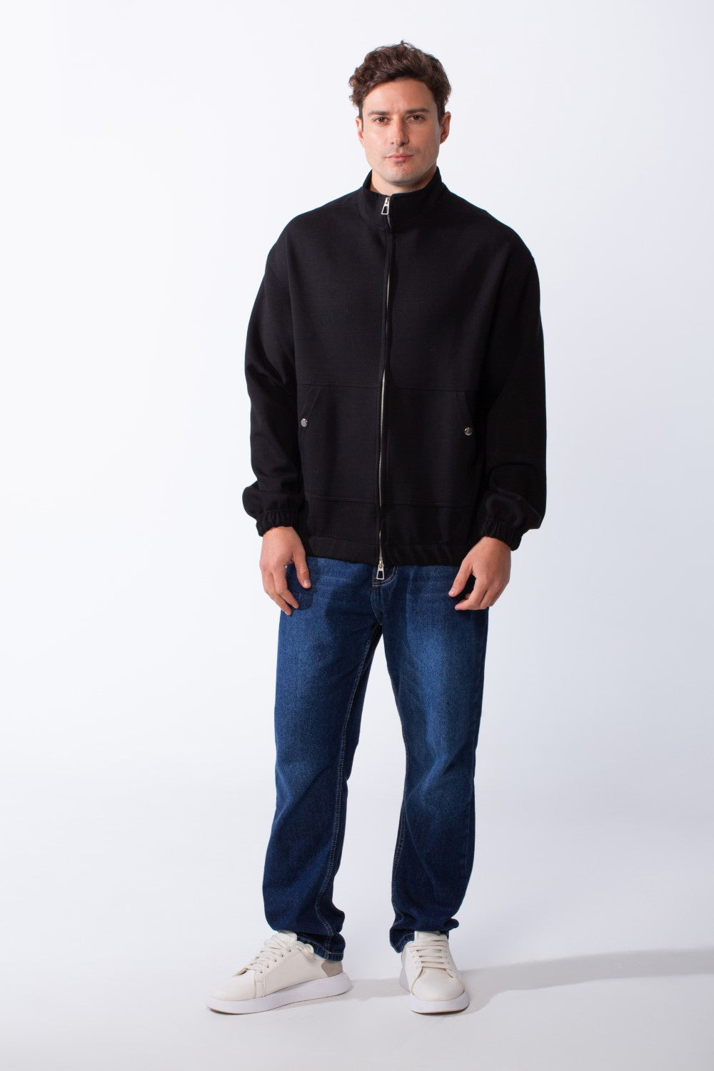 Men's Long Sleeves Full Zip Side Pockets High Collar Elasticated Waistband Slim Fit For Casual Look Sweatshirt