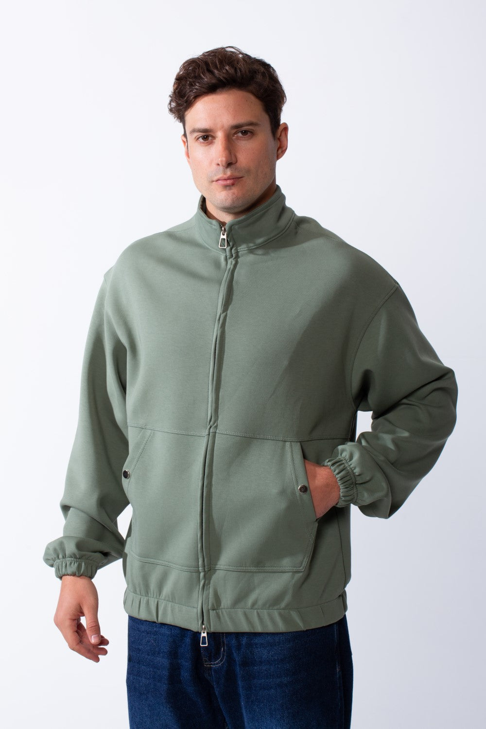 Men's Long Sleeves Full Zip Side Pockets High Collar Elasticated Waistband Slim Fit For Casual Look Sweatshirt