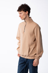 Men's Quarter-Zip Mock Neck Sweatshirt Front Panelled Construction With Curved Seam Detailed Elasticated Hem And Cuffs Side-Entry Pockets