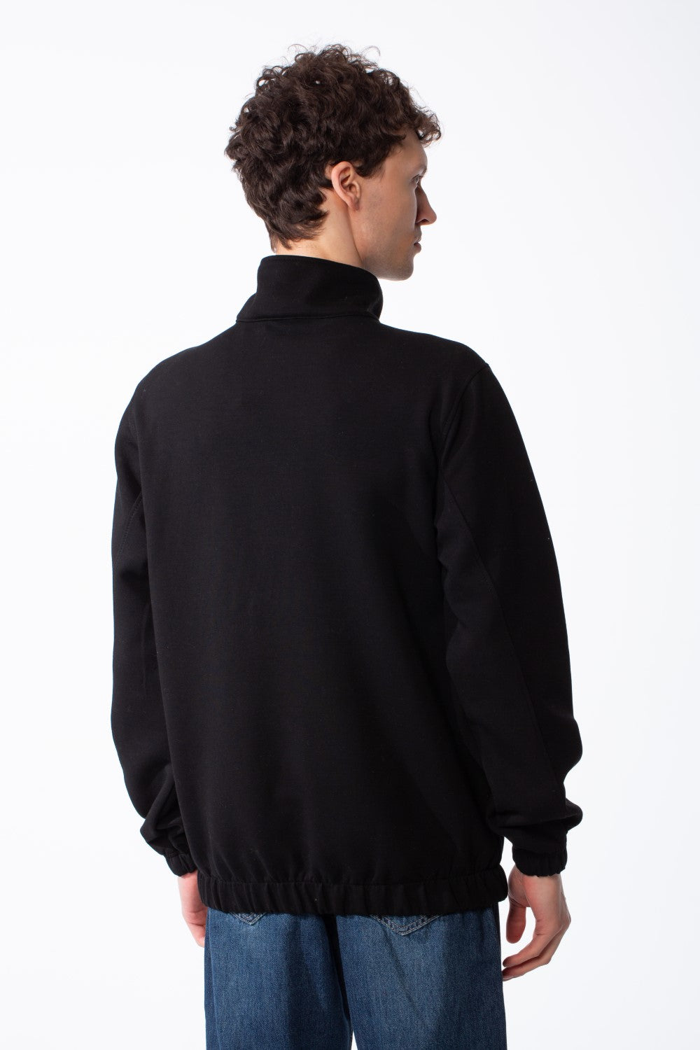 Men's Quarter-Zip Mock Neck Sweatshirt Front Panelled Construction With Curved Seam Detailed Elasticated Hem And Cuffs Side-Entry Pockets