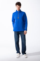 Men's Quarter-Zip Mock Neck Sweatshirt Detailed With Contrasting Metallic Zipper Branded Label Double Stitched Flat hem And Cuffs