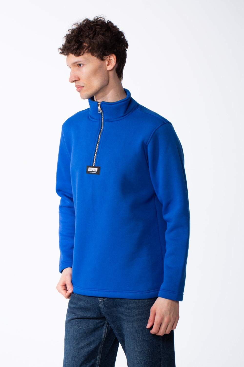 Men's Quarter-Zip Mock Neck Sweatshirt Detailed With Contrasting Metallic Zipper Branded Label Double Stitched Flat hem And Cuffs