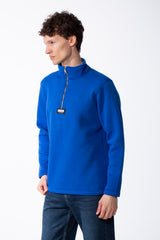 Men's Quarter-Zip Mock Neck Sweatshirt Detailed With Contrasting Metallic Zipper Branded Label Double Stitched Flat hem And Cuffs