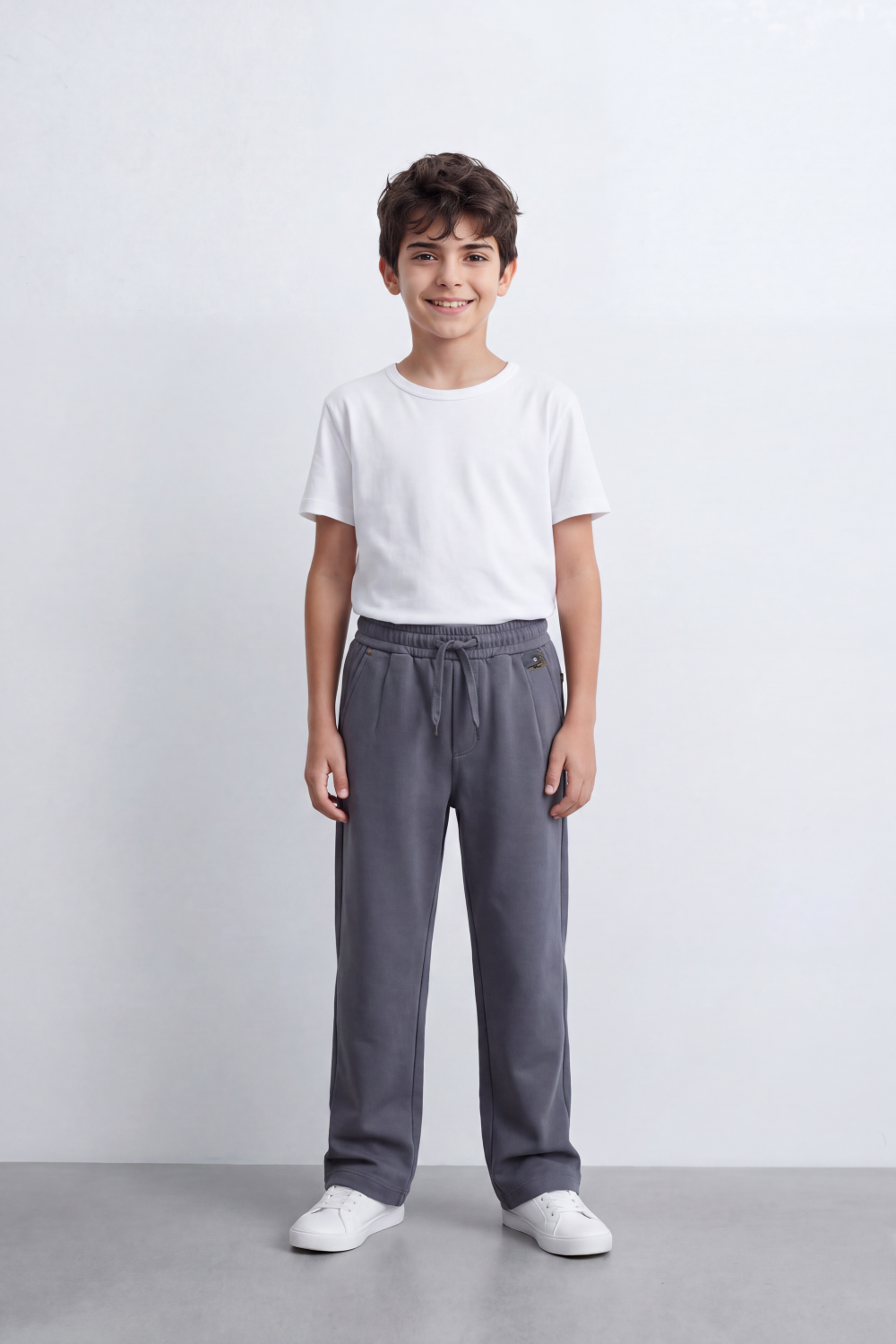 Boy's Tomato Store Everyday Drift Sweatpants Smooth Matte Texture Pull On Waist Drawcord Detail Slant Pockets Back Patch Label