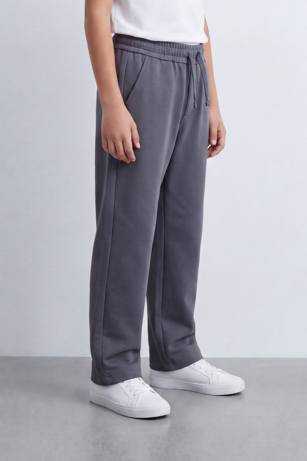 Boy's Tomato Store Everyday Drift Sweatpants Smooth Matte Texture Pull On Waist Drawcord Detail Slant Pockets Back Patch Label