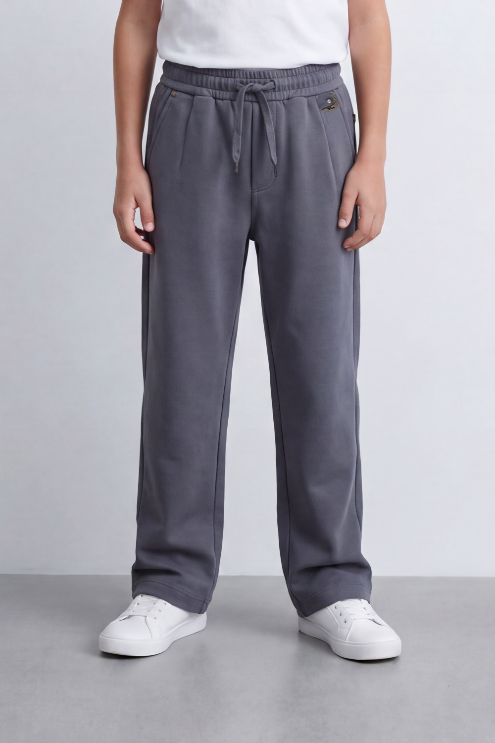 Boy's Tomato Store Everyday Drift Sweatpants Smooth Matte Texture Pull On Waist Drawcord Detail Slant Pockets Back Patch Label