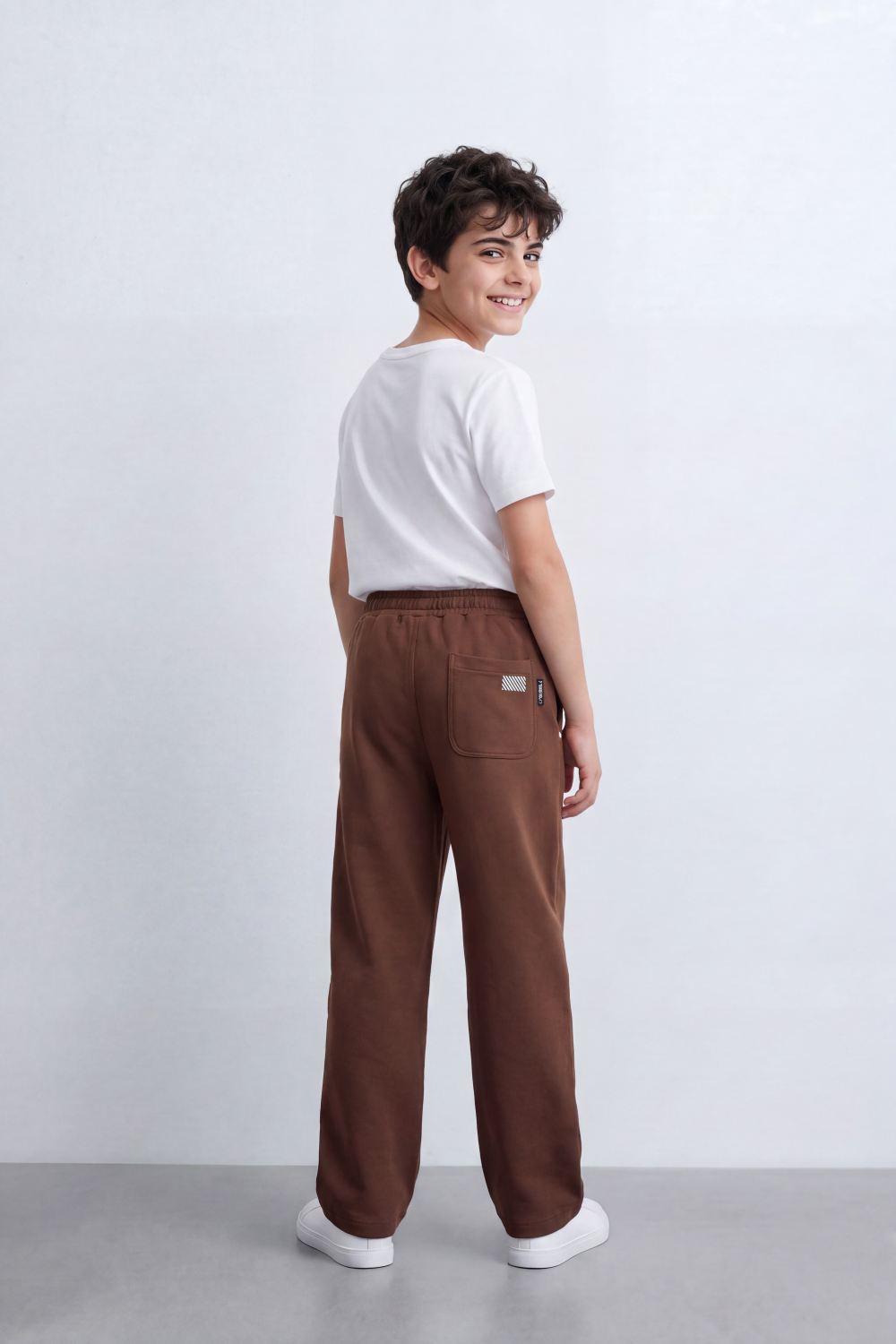 Boy's Tomato Store Everyday Drift Sweatpants Smooth Matte Texture Pull On Waist Drawcord Detail Slant Pockets Back Patch Label