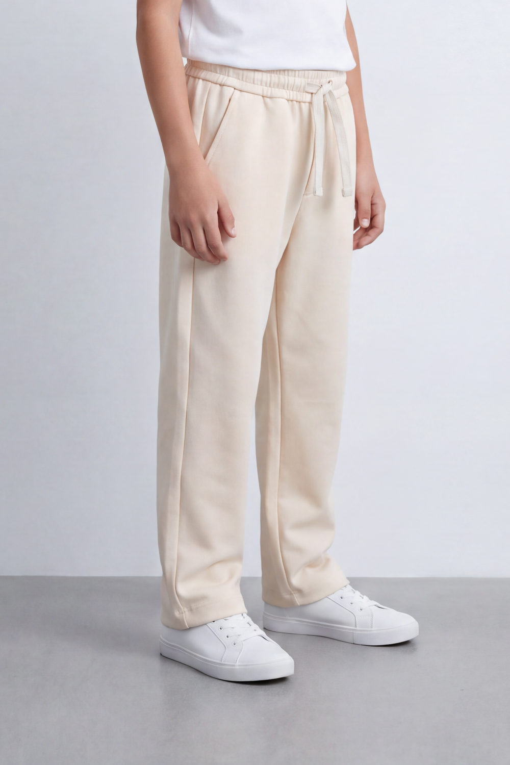 Boy's Tomato Store Everyday Drift Sweatpants Smooth Matte Texture Pull On Waist Drawcord Detail Slant Pockets Back Patch Label