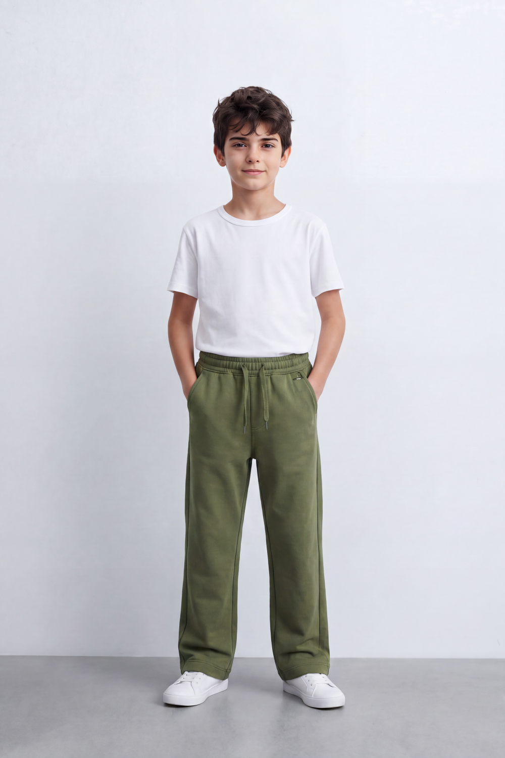 Boy's Tomato Store Everyday Drift Sweatpants Smooth Matte Texture Pull On Waist Drawcord Detail Slant Pockets Back Patch Label