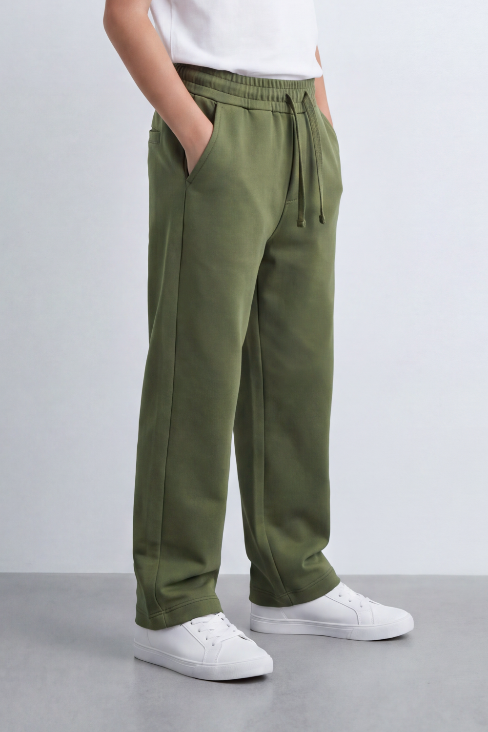 Boy's Tomato Store Everyday Drift Sweatpants Smooth Matte Texture Pull On Waist Drawcord Detail Slant Pockets Back Patch Label