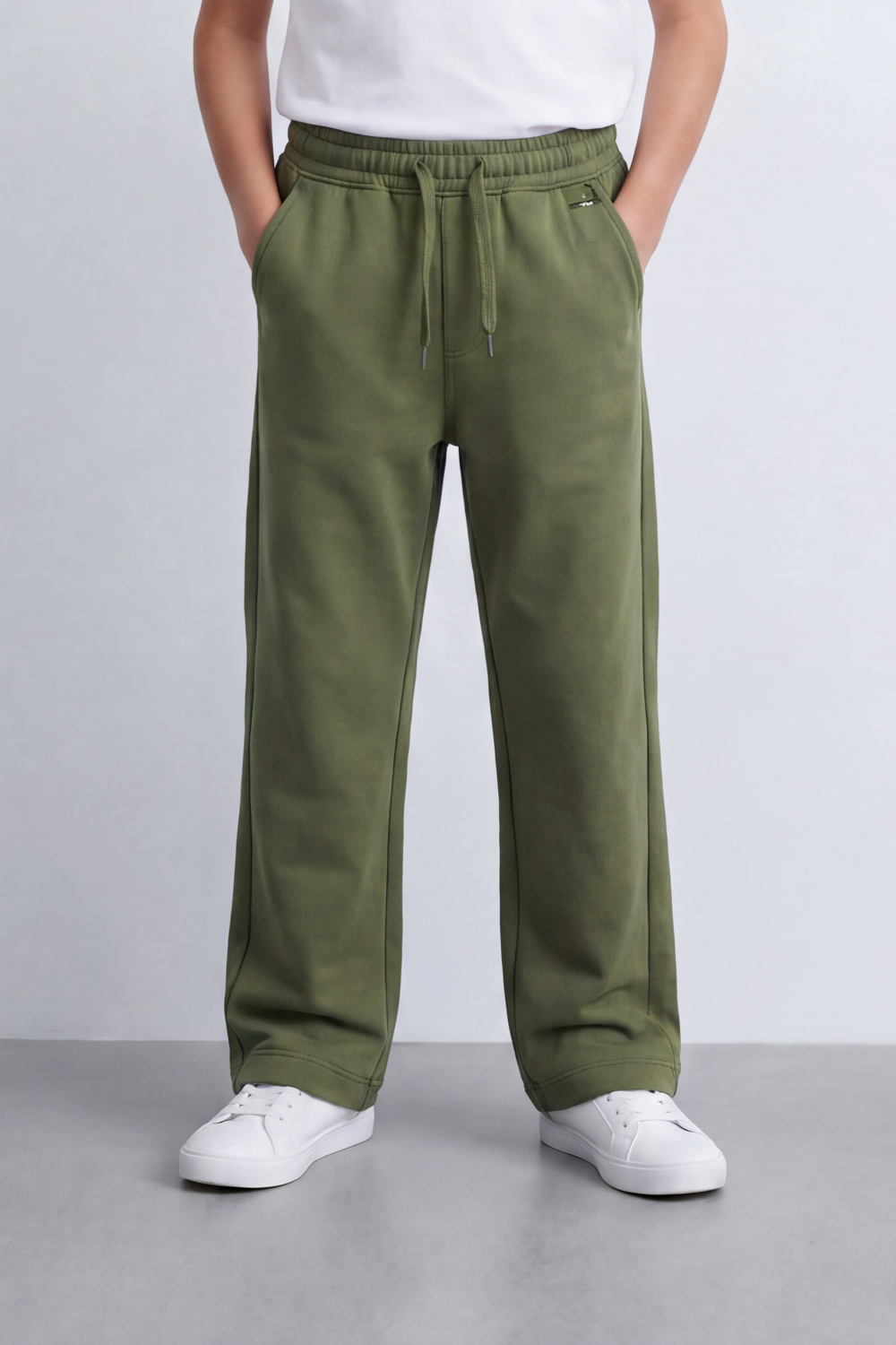 Boy's Tomato Store Everyday Drift Sweatpants Smooth Matte Texture Pull On Waist Drawcord Detail Slant Pockets Back Patch Label