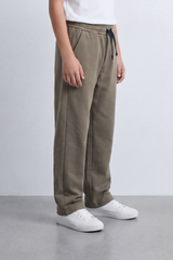 Boy's Tomato Store Everyday Drift Sweatpants Smooth Matte Texture Pull On Waist Drawcord Detail Slant Pockets Back Patch Label