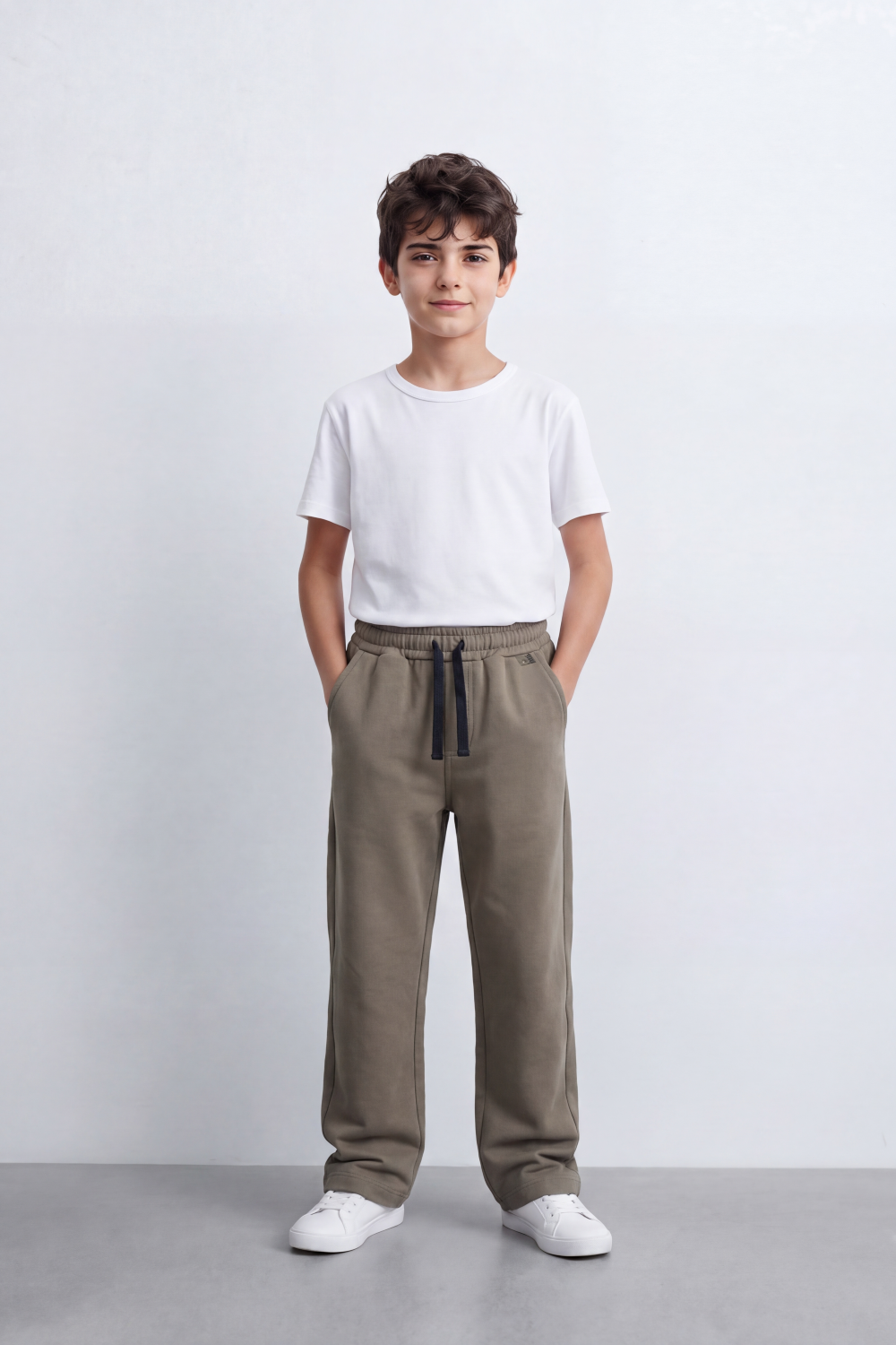 Boy's Tomato Store Everyday Drift Sweatpants Smooth Matte Texture Pull On Waist Drawcord Detail Slant Pockets Back Patch Label