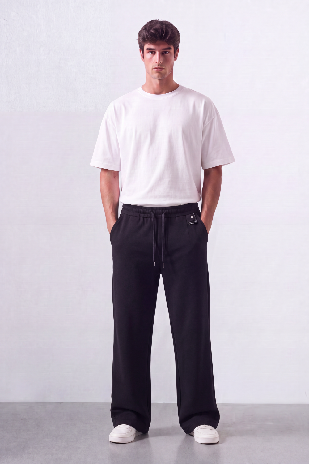 Men’s Tomato Store Wide Sweatpants Matte Brushed Texture Elastic Waist Contrast Drawcord Badge Patch