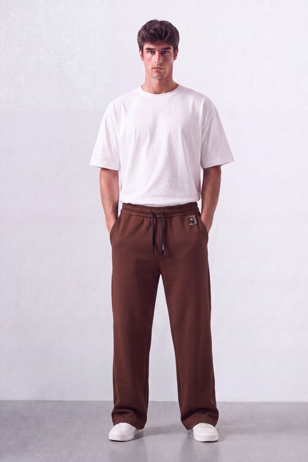 Men’s Tomato Store Wide Sweatpants Matte Brushed Texture Elastic Waist Contrast Drawcord Badge Patch