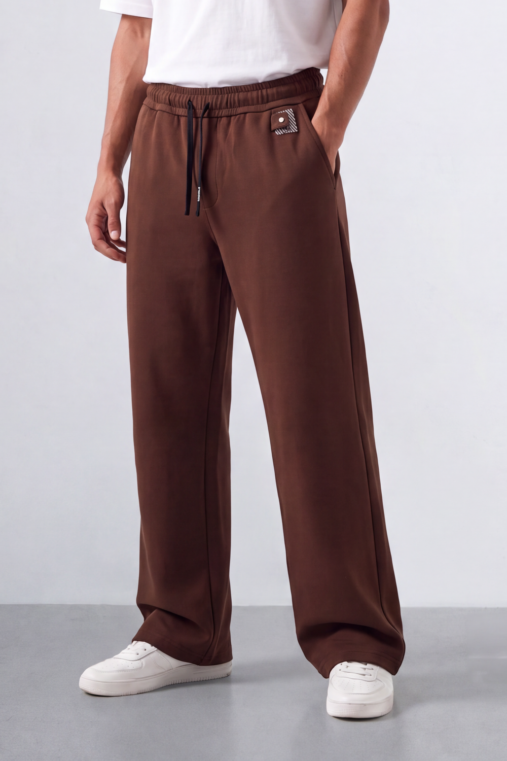 Men’s Tomato Store Wide Sweatpants Matte Brushed Texture Elastic Waist Contrast Drawcord Badge Patch