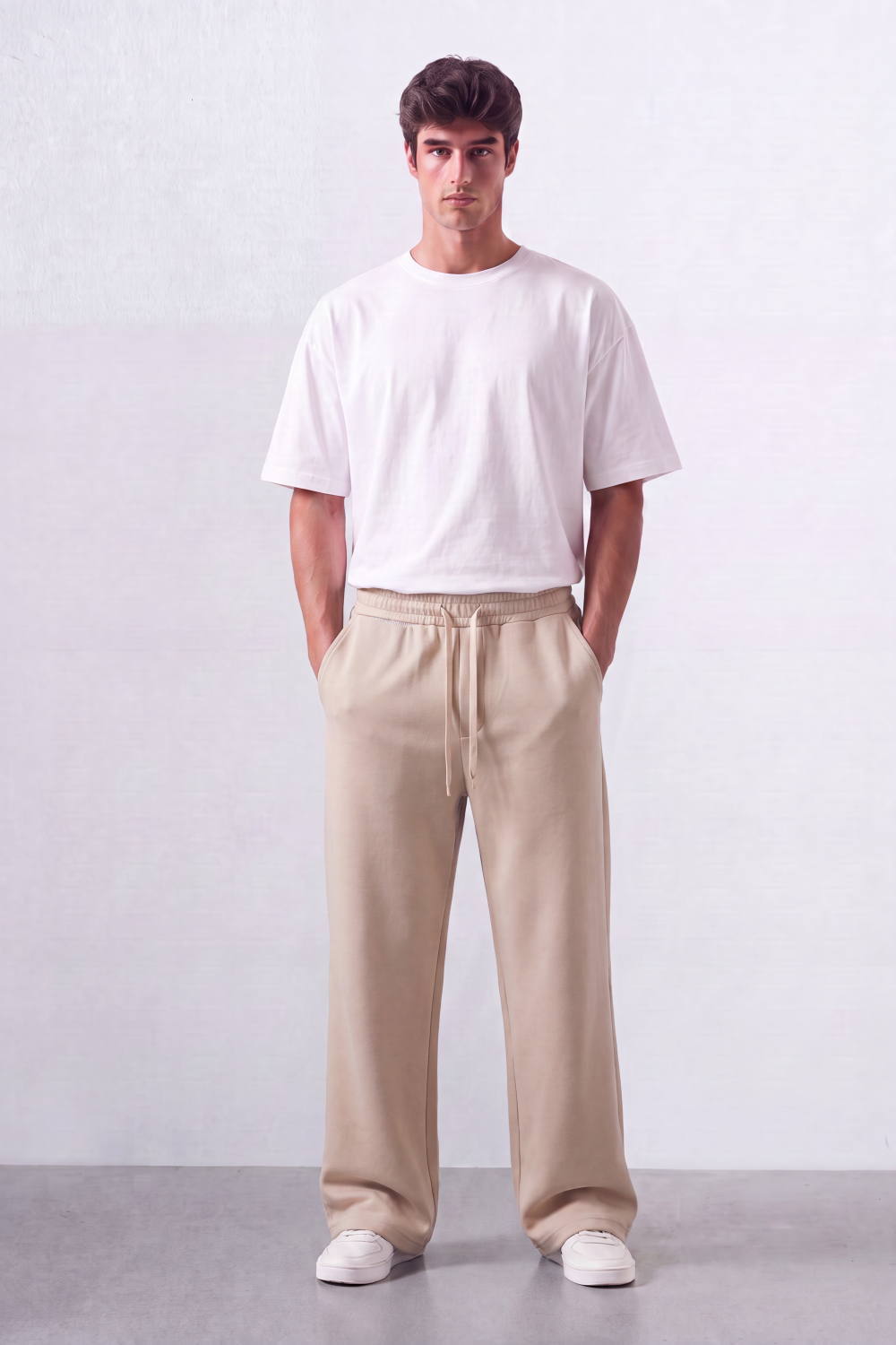 Men’s Tomato Store Soft Flow Sweatpants Smooth Brushed Texture Elastic Drawcord Waist Side Pockets Back Patch Pockets