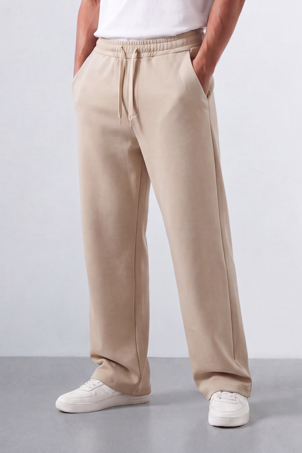 Men’s Tomato Store Soft Flow Sweatpants Smooth Brushed Texture Elastic Drawcord Waist Side Pockets Back Patch Pockets