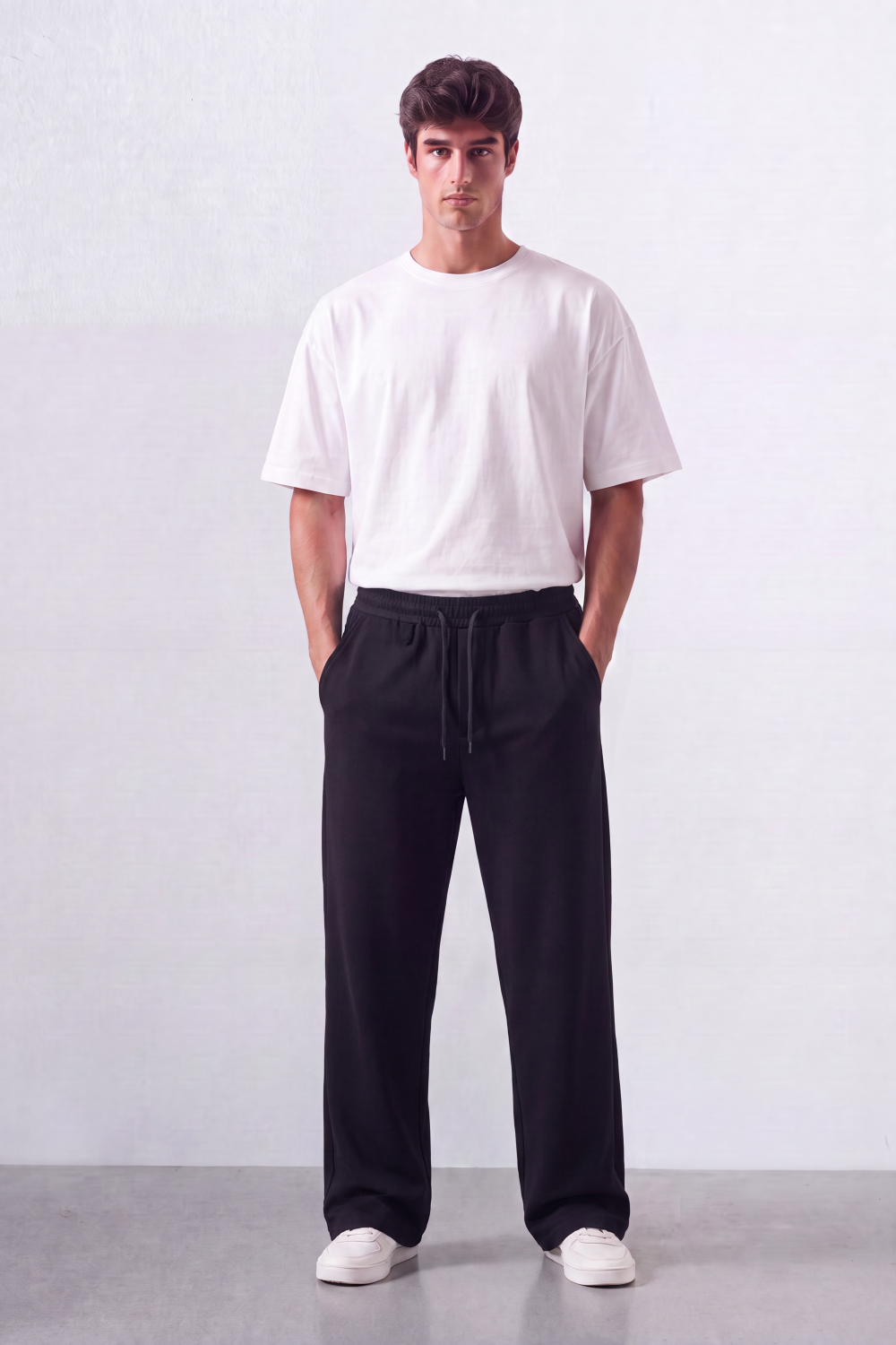 Men’s Tomato Store Soft Flow Sweatpants Smooth Brushed Texture Elastic Drawcord Waist Side Pockets Back Patch Pockets