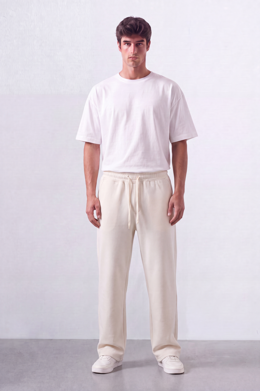 Men’s Tomato Store Soft Flow Sweatpants Smooth Brushed Texture Elastic Drawcord Waist Side Pockets Back Patch Pockets