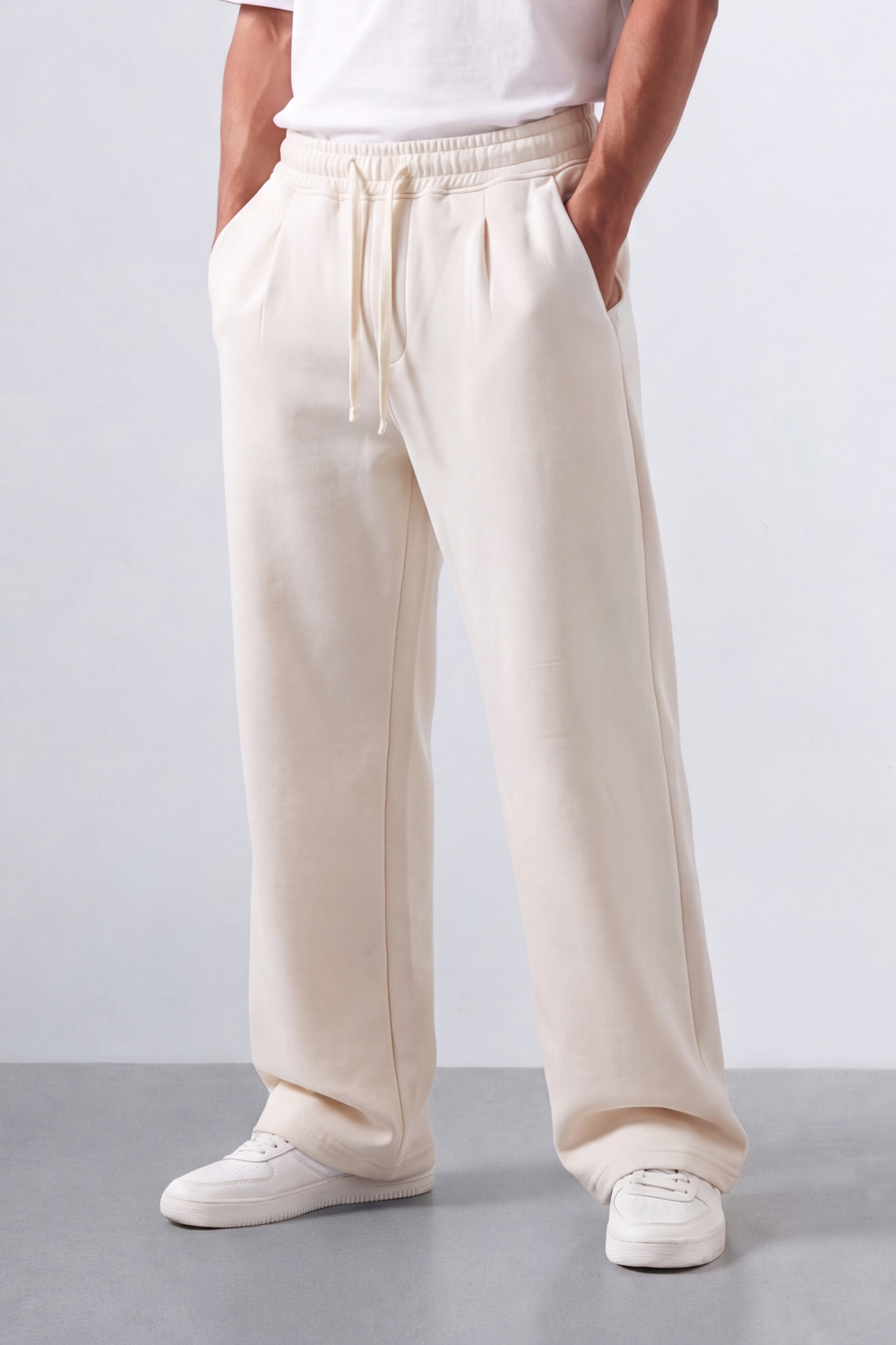 Men’s Tomato Store Soft Flow Sweatpants Smooth Brushed Texture Elastic Drawcord Waist Side Pockets Back Patch Pockets